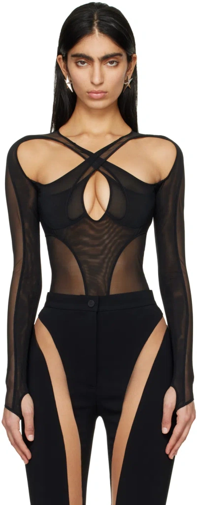 Mugler Black Criss-crossed Bodysuit