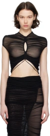 Mugler Cropped Ruched Stretch-tulle Top In 1999 Black