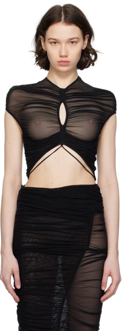 MUGLER BLACK CROPPED T-SHIRT