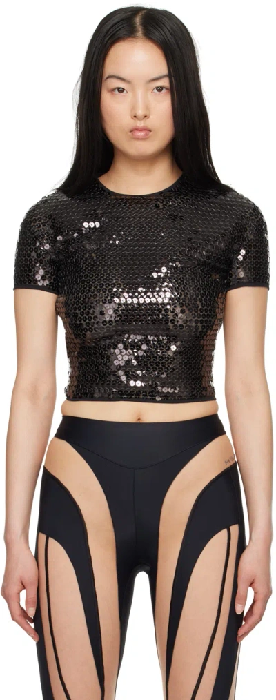 Mugler Black Cropped T-shirt In 1999 Black