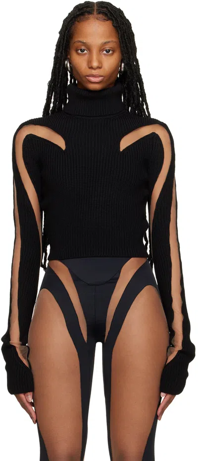 Mugler Black Cropped Turtleneck In B99n1 Black/nude01