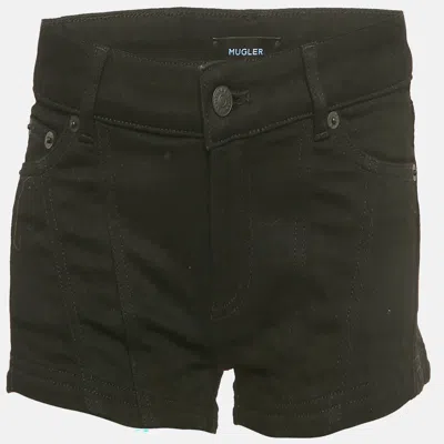 Mugler Black Denim Low Waist Shorts S/waist 29" In Brown