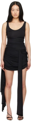 Mugler Draped Mini Dress With Side Trains In 1999 Black