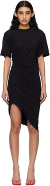 Mugler Draped Cotton Blend Jersey Mini Dress In 1999 Black
