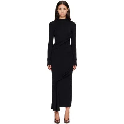 Mugler Black Draped Turtleneck Maxi Dress