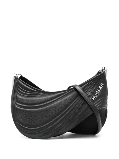 MUGLER BLACK EMBOSSED SPIRAL CROSS BODY BAG