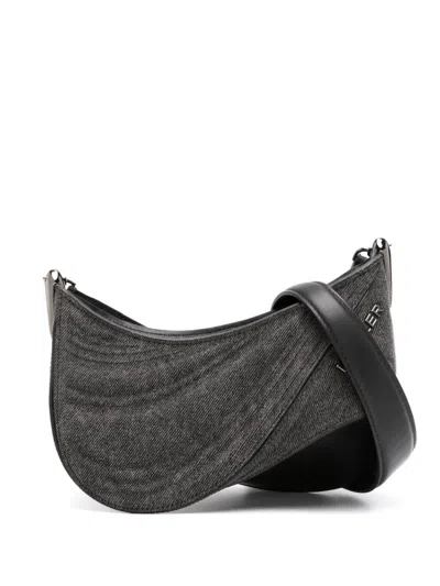 MUGLER BLACK EMBOSSED SPIRAL SHOULDER BAG