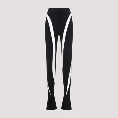 Mugler Illusion Tulle-panelled Flared Trousers In Black Beige