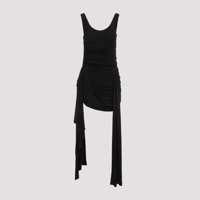 Mugler Draped Mini Dress With Side Trains In Black