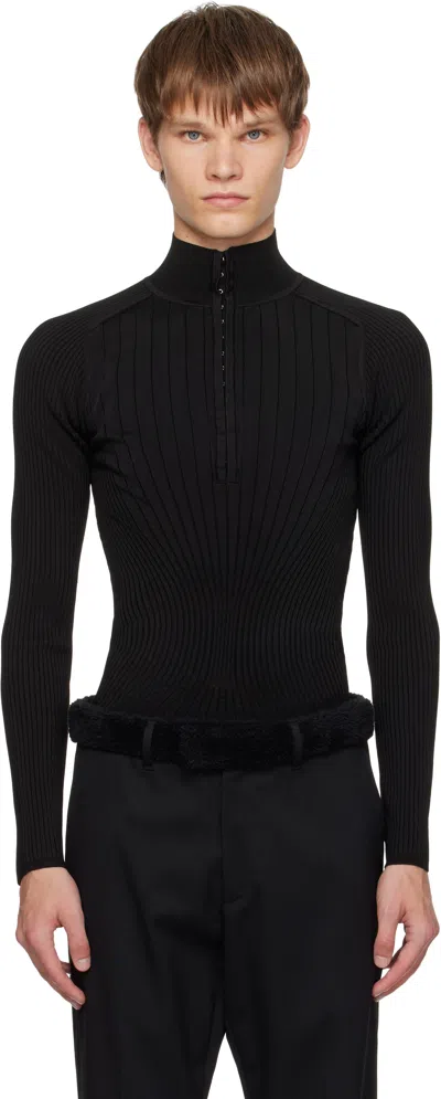 Mugler Black Hook-and-eye Ribbed Top
