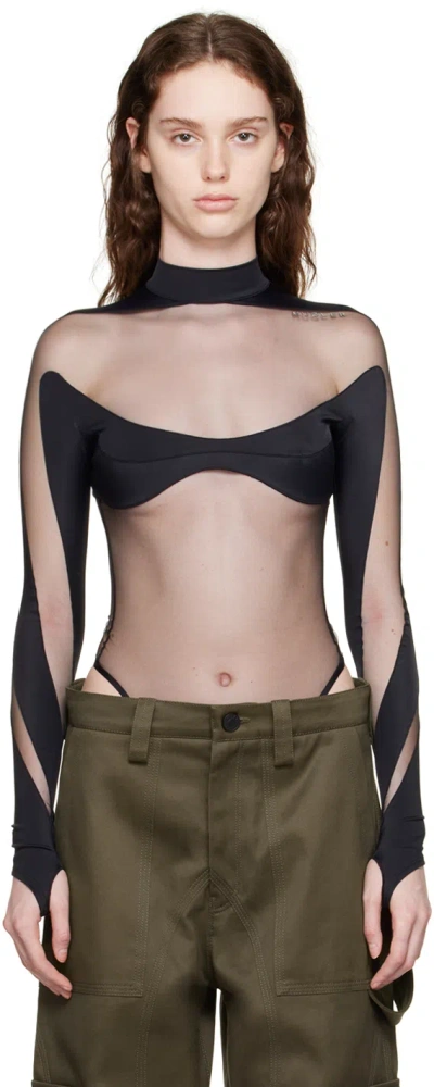 Mugler Black Illusion Bodysuit In B1999 Black / Black