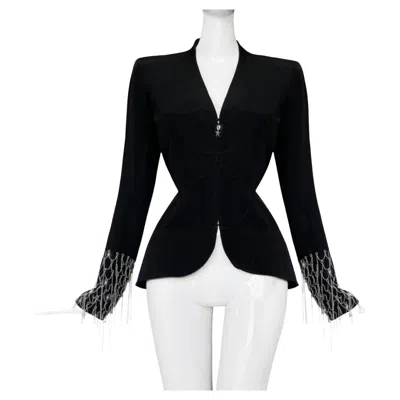 Pre-owned Mugler Black Jacket Silver Metal Chain Details
