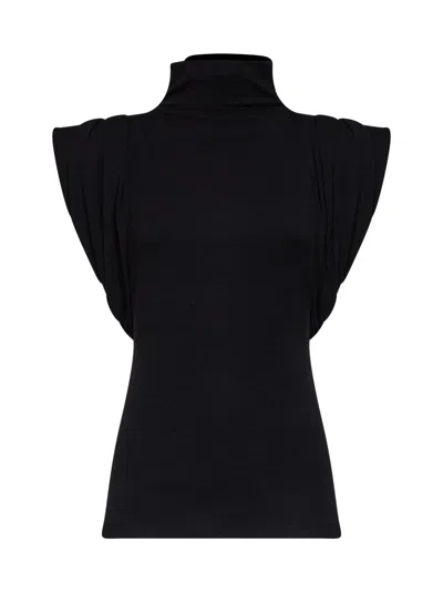 Mugler Black Jersey Draped Sleeveless Top