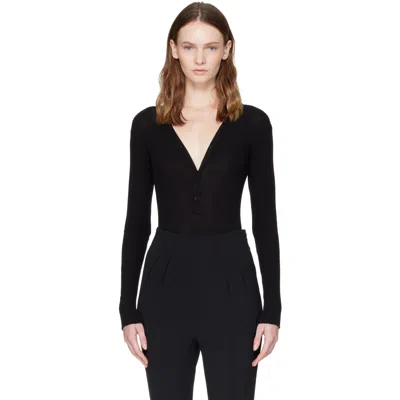 Mugler Black Knit Buttoned Bodysuit