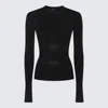 Mugler Ribbed Knit Top With Long Sleeves In Black