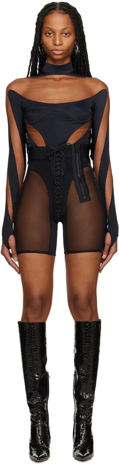 Mugler High-waisted Lace-up Shorts In B1999 Black / Black
