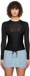 Mugler Long Sleeve Tie Top In 1999 Black