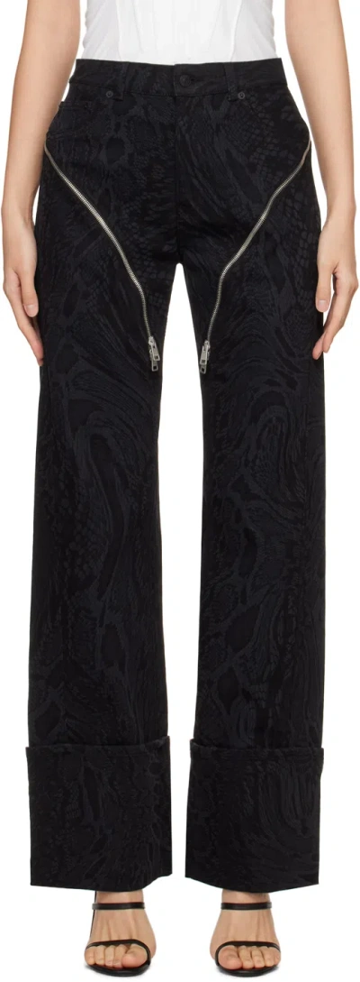Mugler Laser Snake Denim High Rise Zip Jeans In Black