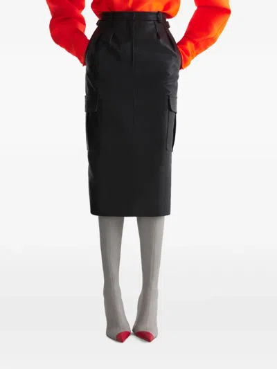 Mugler Black Leather Cargo Skirt