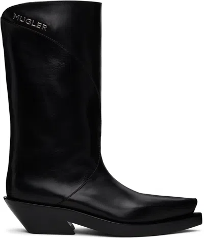 MUGLER BLACK LEATHER SANTIAG BOOTS