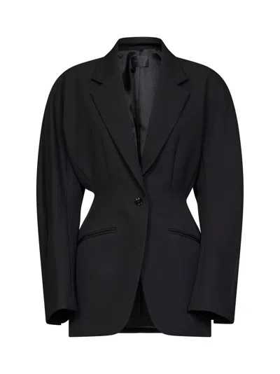 Mugler Black Lightweight Virgin Wool Deconstructed Cinched Blazer