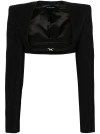 MUGLER BLACK LOGO-CLASP CROPPED JACKET