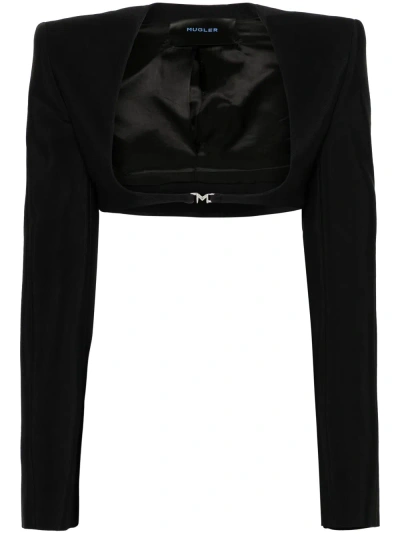 Mugler Logo-plaque Cropped Jacket In Black