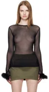 Mugler Black Marabou Mesh T-shirt In Black