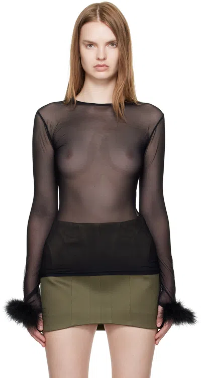 MUGLER BLACK MARABOU MESH T-SHIRT