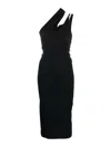 Mugler Crop Viscous Asymmetric Midi Dress In Black