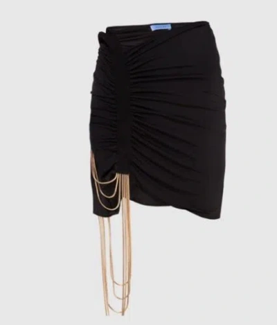 Pre-owned Mugler Black Mini Skirt With Chains Size 8 Genuine Rrp £ 1170 U1