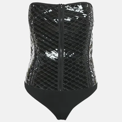 Mugler Black Nylon And Jersey Strapless Bodysuit