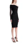 Mugler Black Off Shoulder Fitted Dress