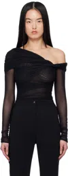 Mugler Black Off-shoulder Ruched Bodysuit In 1999 Black