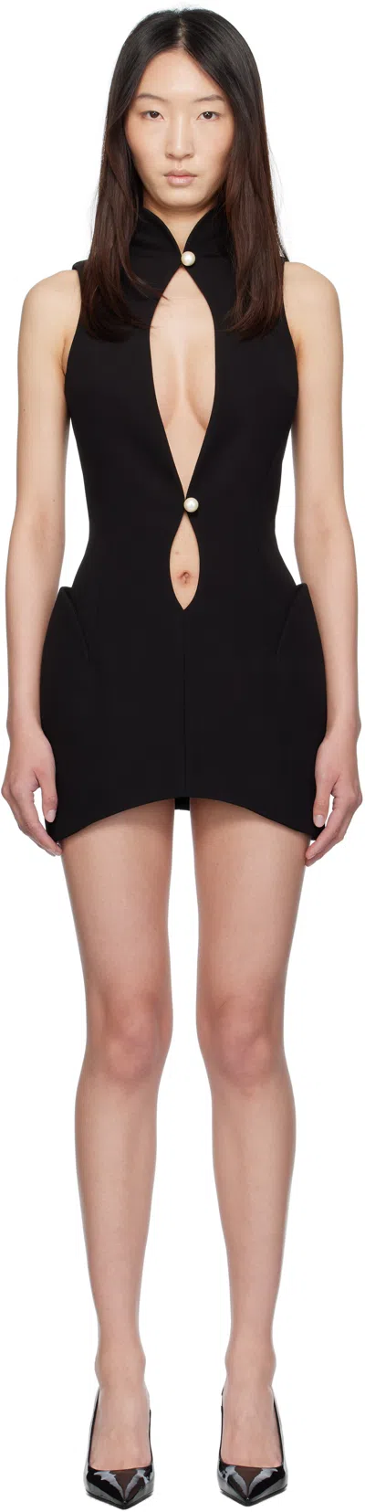 Mugler Black Open Neckline Tailored Minidress