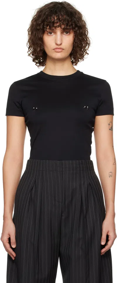 Mugler Cropped Tshirt Embellished Embellishments In Black