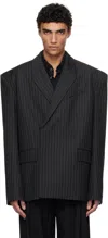 Mugler Black Pinstripe Oversized Tailoring Blazer In Black
