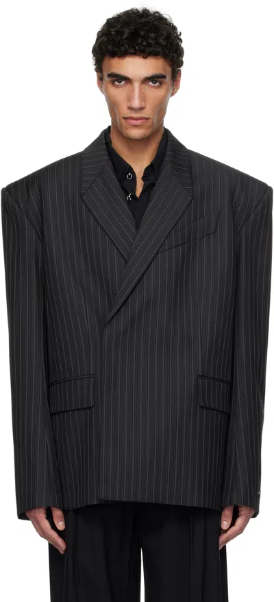 Mugler Black Pinstripe Oversized Tailoring Blazer