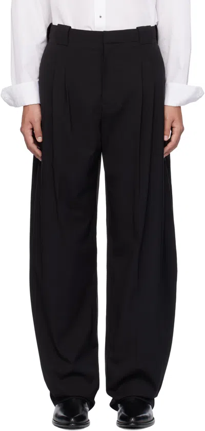 Mugler Black Pleated Wide Leg Trousers In 1999