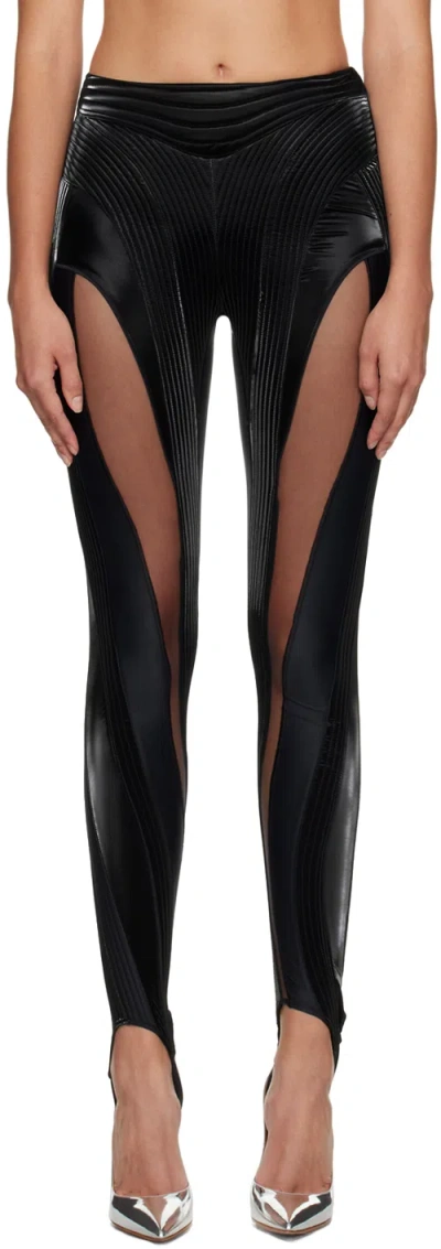 Mugler Black Quilted Faux-leather Leggings In B1999 Black / Black
