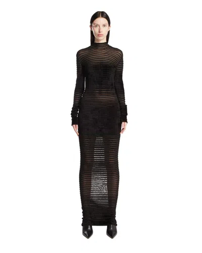 Mugler Black Re/edit Striped Long Viscose Dress
