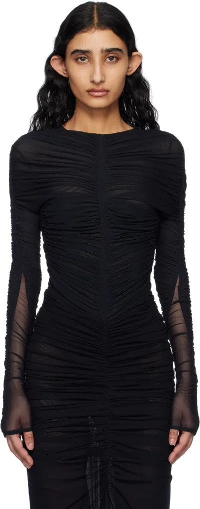 Mugler Black Ruched Bodysuit In 1999 Black