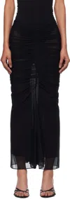 Mugler Black Ruched Mesh Midi Skirt In Black