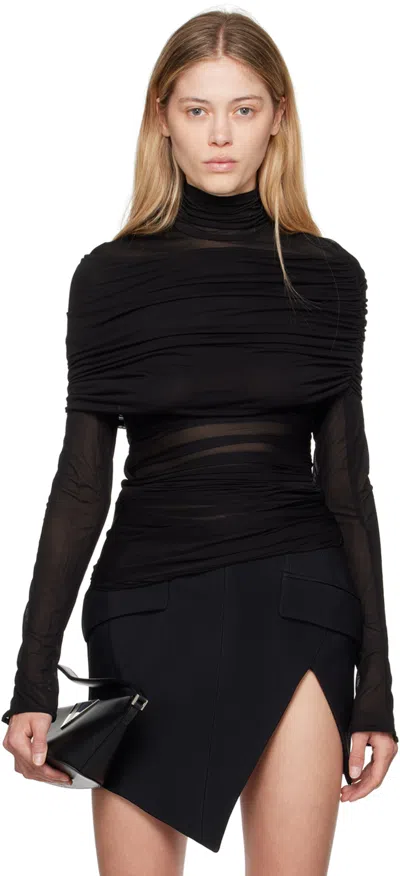 Mugler Black Ruched Turtleneck In 1999 Black