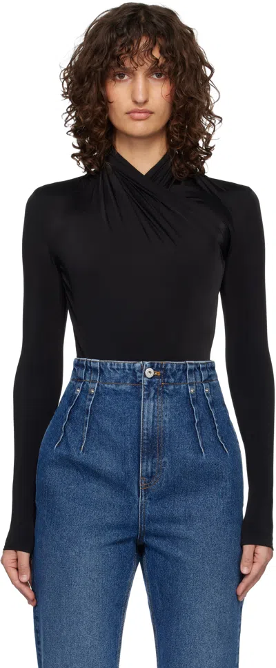Mugler Black Scarf Bodysuit