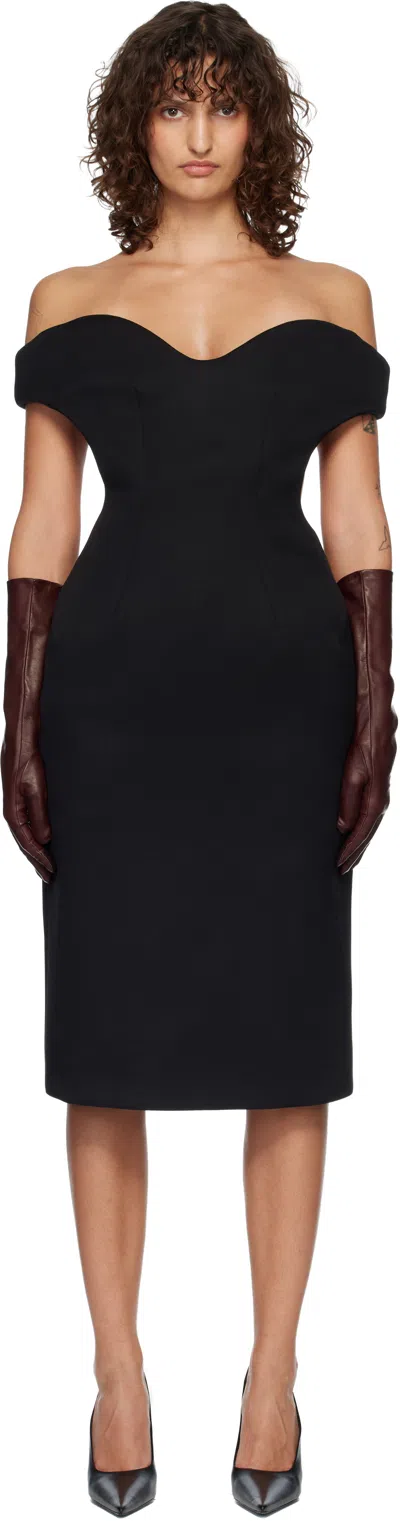 Mugler Black Sculptural Midi Dress