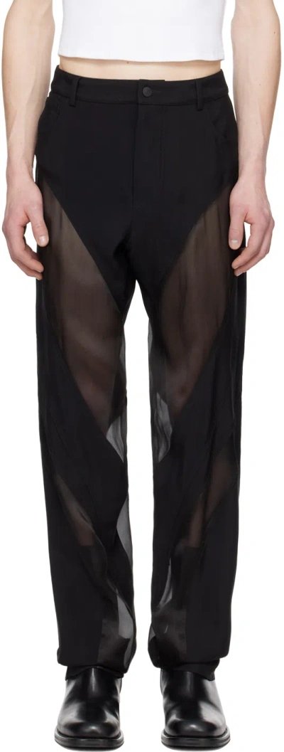 MUGLER BLACK SEMI-SHEER TROUSERS