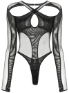 Mugler Black Sheer Mesh Bodysuit In Black