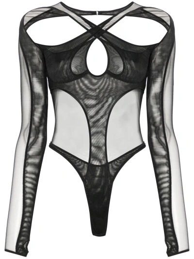 Mugler Black Sheer Mesh Bodysuit