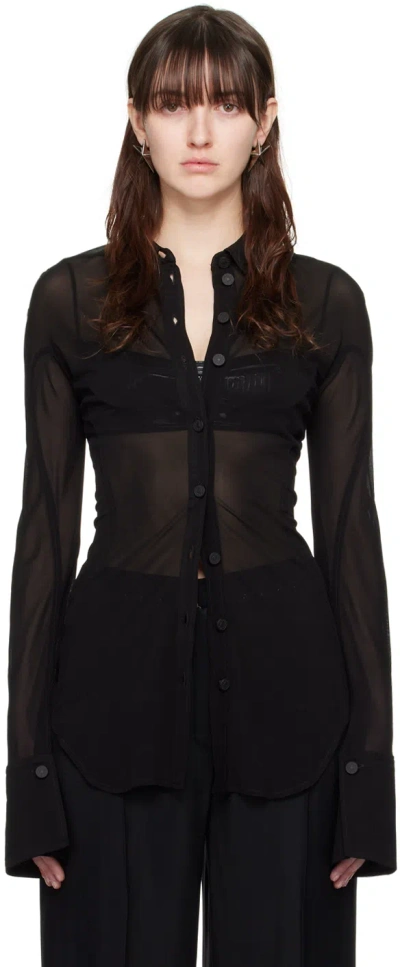 Mugler Semi-sheer Jersey Shirt In Black